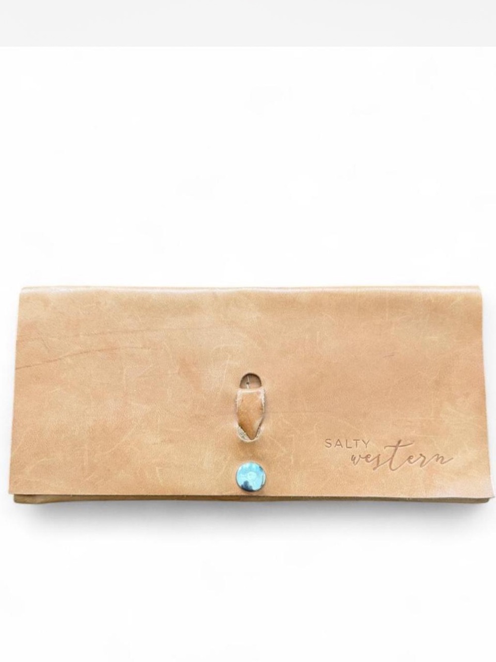 Salty Western Handmade in Hawaii Tan Leather Long Snap Wallet / Envelope Clutch